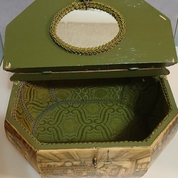 Anton Pieck Vintage Wooden Decoupage Octagon Box Purse - Picture 13 of 15